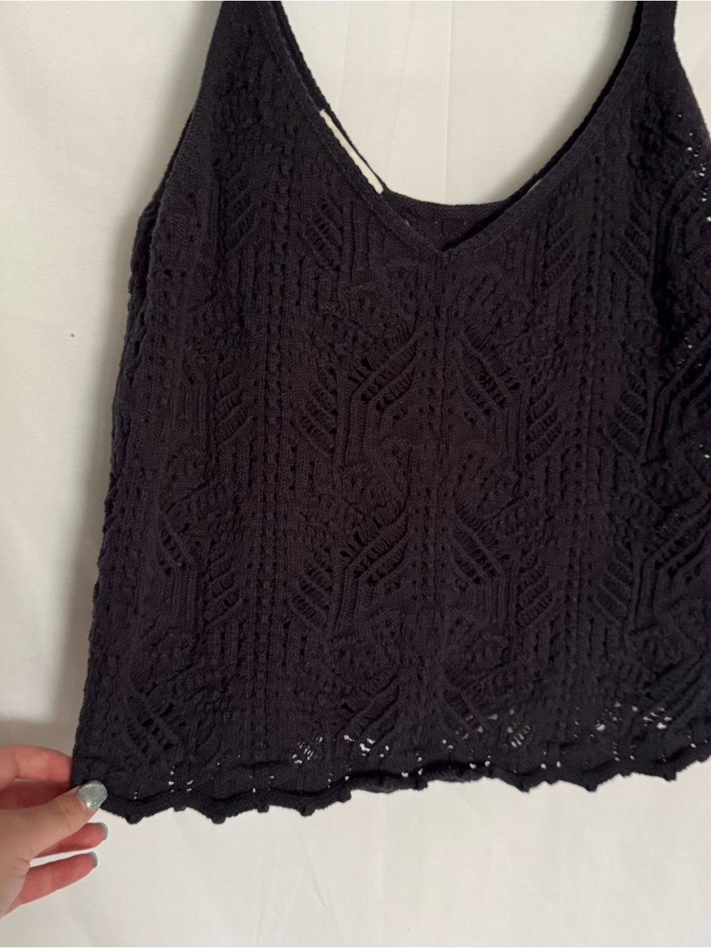Vince Navy Blue Lace Stitch Crochet Knit Tank Camisole Size L - Picture 2 of 3